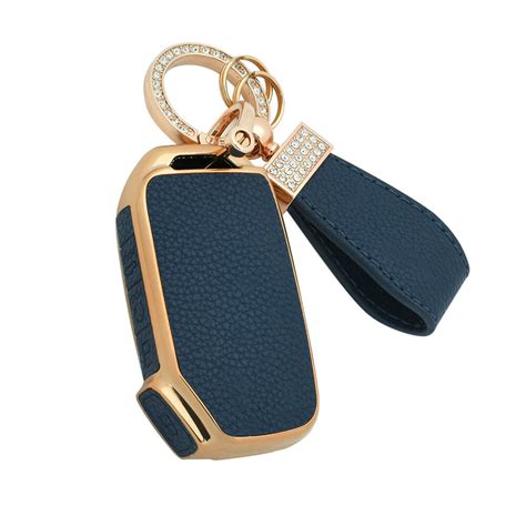 Keyzone litchi leather textured TPU key cover & keychain for Kia Caren