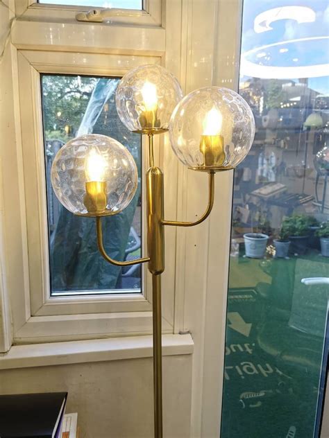 Lnox 3 Light Floor Lamp in Brushed Brass Clear Glass Balls