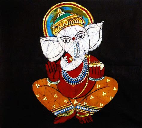 DollsofIndia Lord Ganesha - Batik Painting on Cotton Cloth - 15.5 x 17. ...