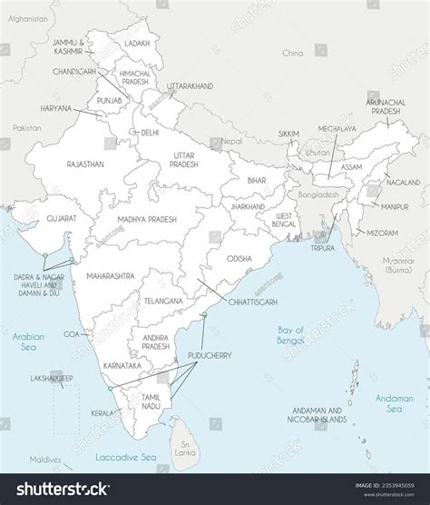 India Political Map Outline With Neighbouring Countries