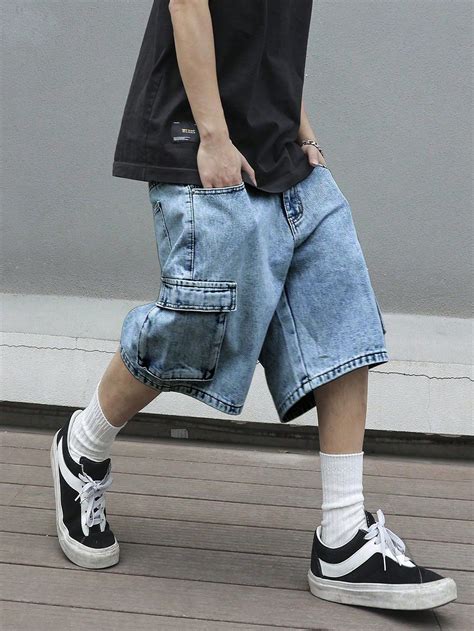 Men's Straight Leg Casual Loose Fit Denim Shorts, Fashionable ...