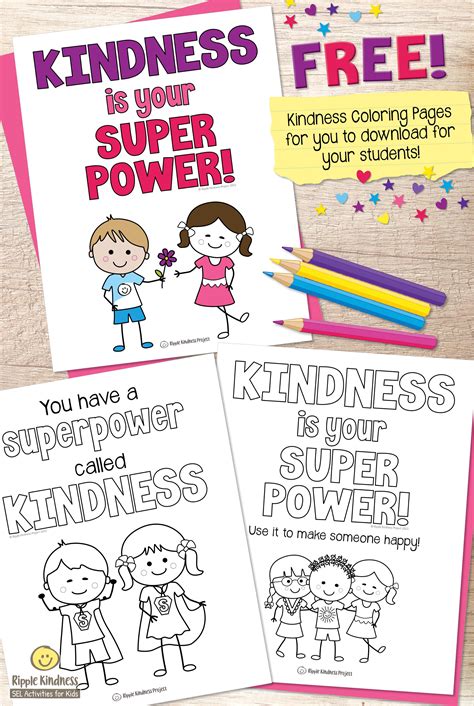 FREE KINDNESS COLORING PAGES Superpower Affirmations Character Building ...