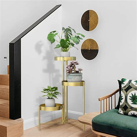 Buy 3 Tier Gold Plant Stand, Foldable Indoor Outdoor Plant Shelf Tall ...