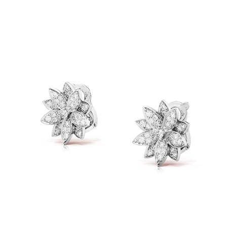 Lotus earrings, small model 18K white gold, Diamond - Van Cleef & Arpels