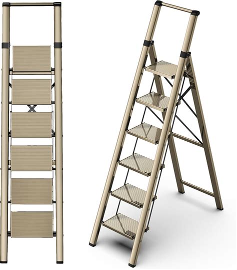 GameGem Step Ladder 6 Step Folding, Aluminum Ladders for High Ceilings ...