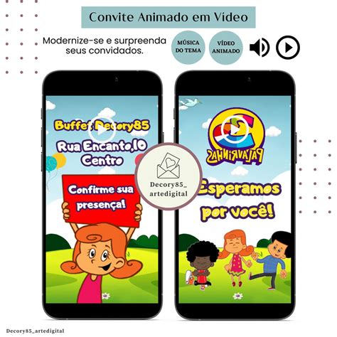 Convite em Vídeo 3 Palavrinhas Animado com Música Digital | Elo7