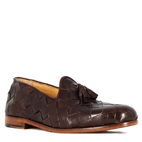 Dark Brown Woven Leather Loafers