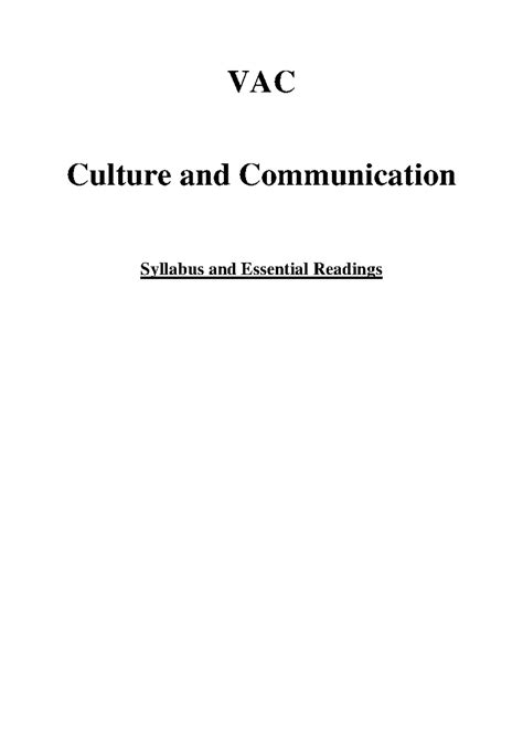 VAC Culture & Communication Syllabus & Key Readings - Studocu