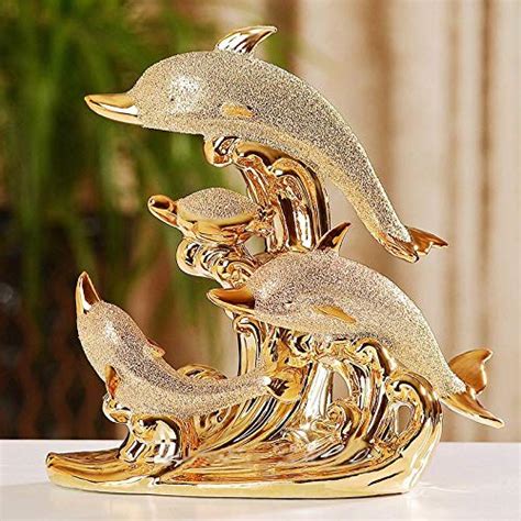 Buy LuvBells™ Gold Color Plated Matte Design Ceramic Dolphin Statues ...
