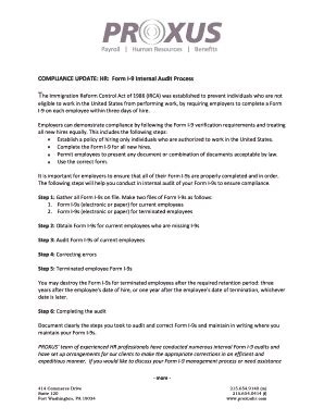 Fillable Online Form I-9 Internal Audit Process - PROXUS Fax Email ...