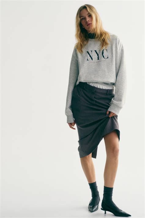 Text-motif sweatshirt - Light grey marl/NYC - Ladies | H&M IN