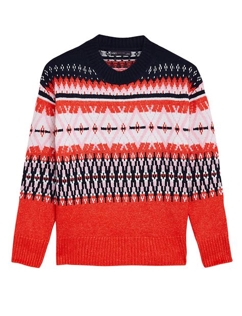 Buy Fair Isle Crew Neck Relaxed Jumper at Marks & Spencer