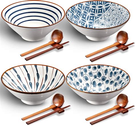 Amazon.com | Zopeal Ceramic Ramen Bowl Set of 4 40 Ounce Japanese Large ...