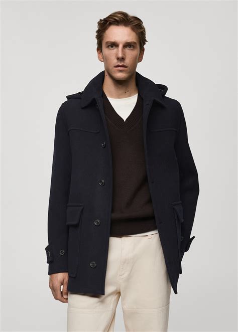 Detachable hood wool coat - Men | MANGO USA