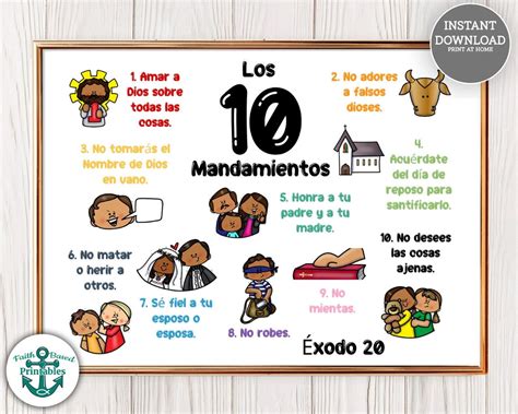Los 10 Mandamientos Éxodo 20 Spanish Ten Commandments Printable Sign ...