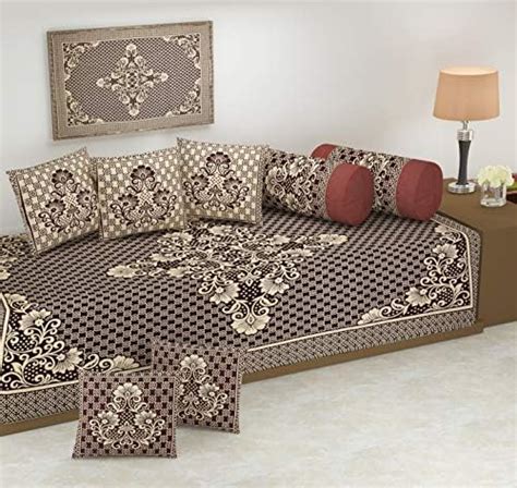 FRESH FROM LOOM Velvet Chenille Floral Reversible Diwan Set (Beige ...