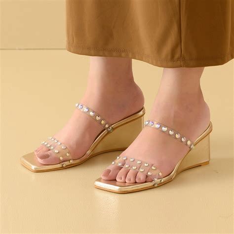 Gold Studded Twin Strap Wedges – Dip Your Toes