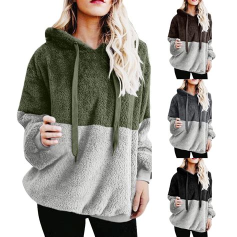 Pullover Hooded Pocket Warm Sweatshirt Shirts Winter Women Blouse Women ...