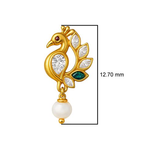 Colorful Peacock Motif with Pearl Drop Nose Pin – Sterling Silver Gold ...