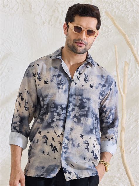 Buy MR BUTTON White Blue Polyester Shirt Online In India