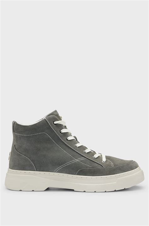 HUGO - Suede high-top boots with stacked logo - Dark Green