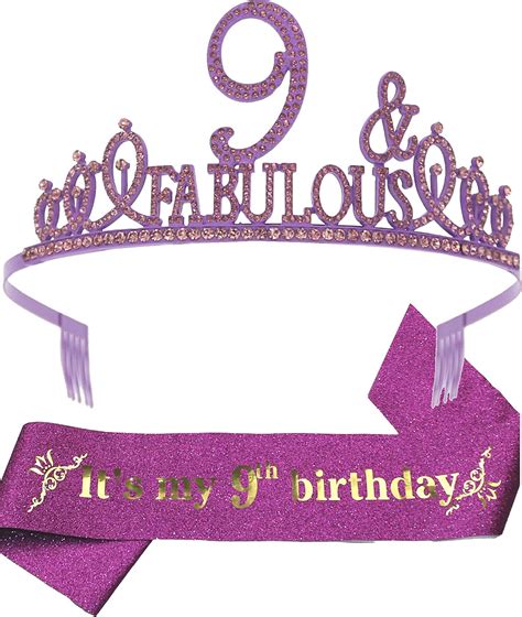 Buy 9th Birthday Gifts for girls,9th Birthday Tiara and Sash Purple,9th ...