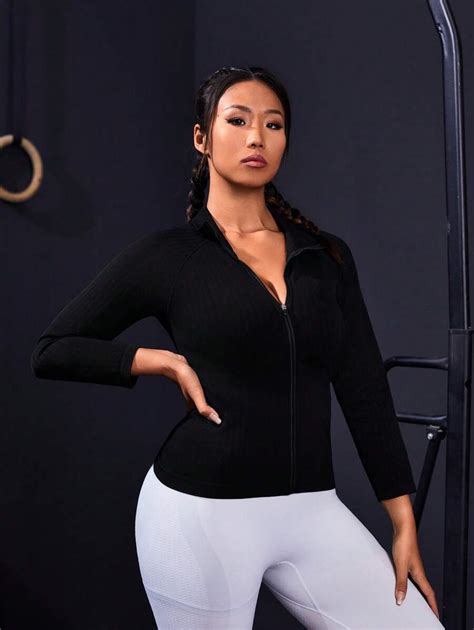 SHEIN Sports Plus Size Seamless Zipper Closure Sports Jacket | SHEIN USA