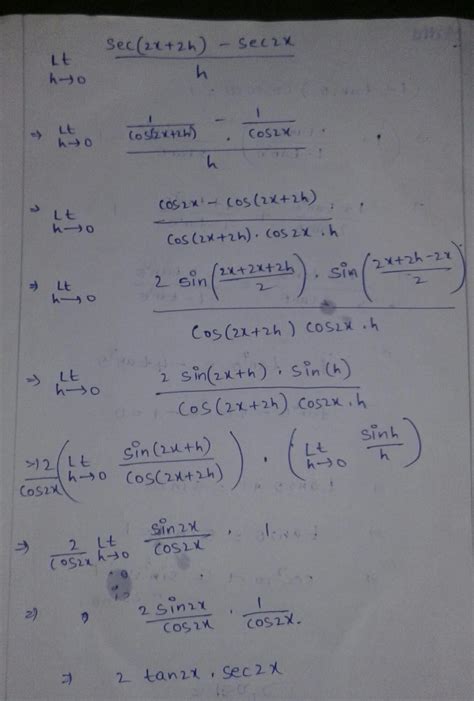 What derivative of sec2x by first principle - Brainly.in