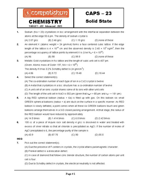 CAPS 23 CHEMISTRY Solid State Concepts for JEE Advanced 2023 - Studocu