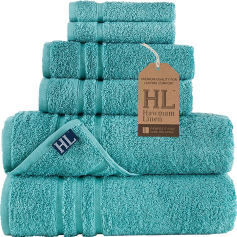 Hawmam Linen Teal Turquoise Bath Towels Set, 6-Piece India | Ubuy