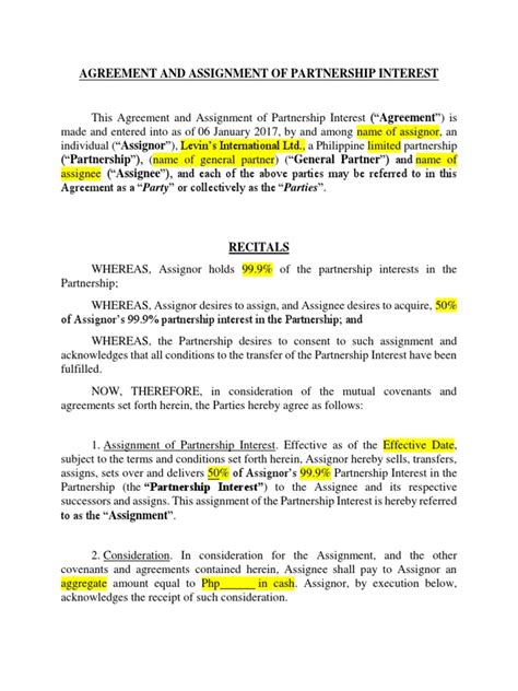 General Partnership Assignment Template 的图像结果