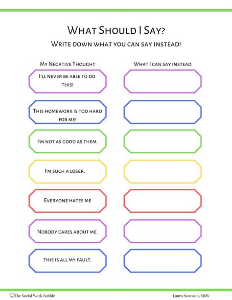 CBT Kids Therapy What Should I Say Instead Worksheet Mental – Etsy ...