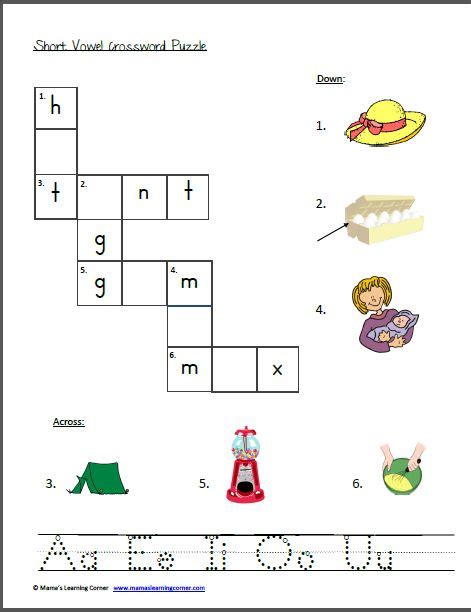 Short Vowel Crossword Puzzle | Short vowel worksheets, Short vowels ...