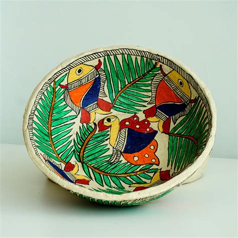 Madhubani Papier Mache Bowl – Orange Skies