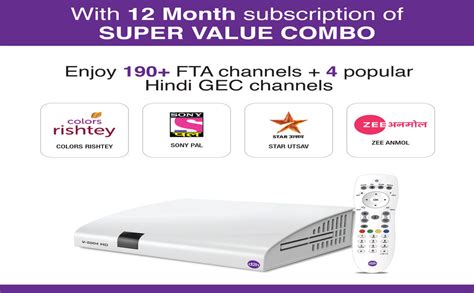 d2h DTH HD Set Top Box Connection with 12 Month Subscription of FTA ...
