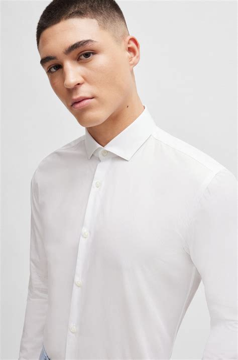 HUGO - Extra-slim-fit shirt in cotton poplin with spread collar - White
