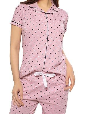 Buy ZEYO Women's Cotton Polka Dot Printed Pink Night Suit Set of Shirt ...