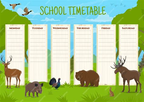 Schulzeitplan mit Wildtieren, Unterrichtsplan mit Hirschen ...