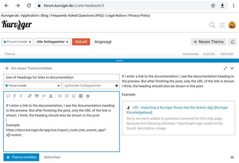 Use of Headings for links to documentation - Forum inside - Kurviger Forum