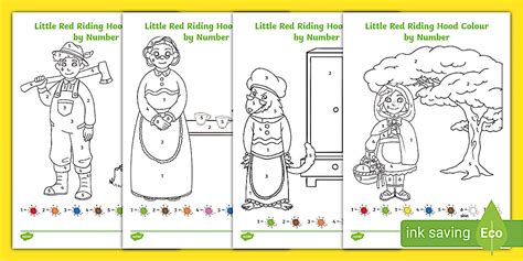 EYFS Little Red Riding Hood Colour by Number Activity Sheets