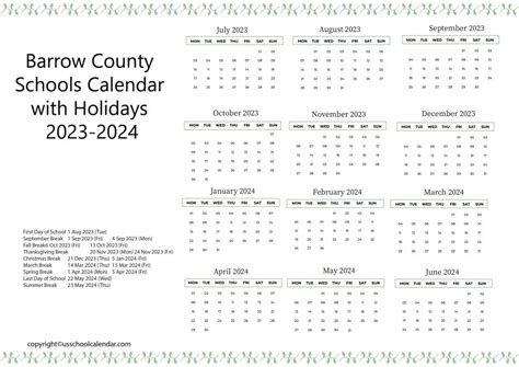 Barrow County Schools Calendar - US School Calendar