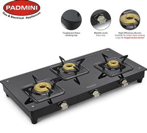PADMINI 3BR Supreme Glass Manual Gas Stove for Kitchen Glass Manual Gas ...