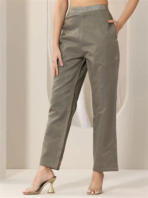 Buy Grey Woven Design Chanderi Silk Straight Suit Set With Dupatta ...