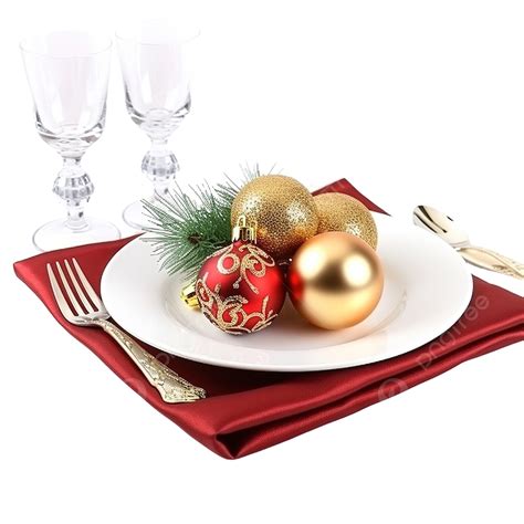 Christmas Table Setting With Christmas Tree Branch And Christmas Ball ...