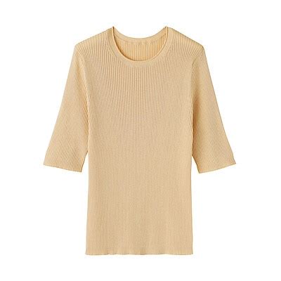 W's Lyocell blended half sleeve sweater LADY L Light yellow | MUJI
