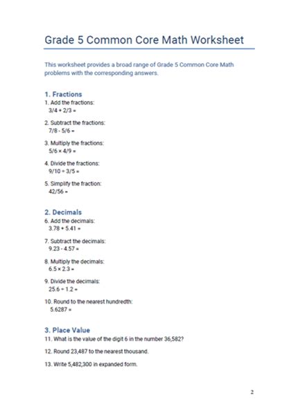 Image result for Common Core Math 5th Grade