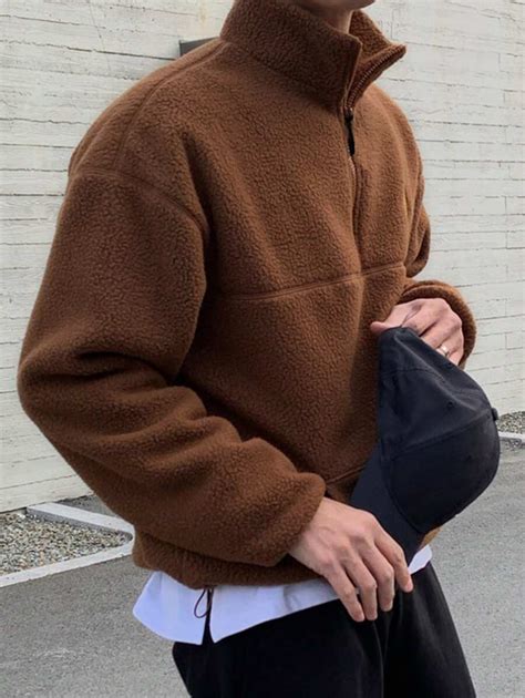 DAZY Men's Solid Color Applique Zip-Up Fluffy Long Sleeve Hoodie ...