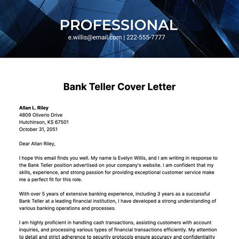 Bank Teller Cover Letter Sample Cover Letter For A Bank Teller