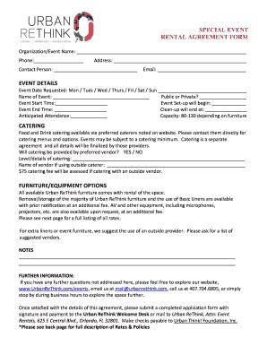 Urban Rethink Special Event Rental Agreement Form - Fill and Sign ...