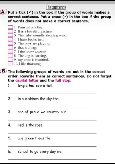 A . Put and ×B. Rewrite the sentence capital letters and full stop ...